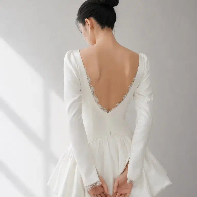 [BUNJANG] Backless Taffeta Mini Dress / 백리스 포인트 타프타 미니 드레스 / 셀프웨딩 웨딩스냅