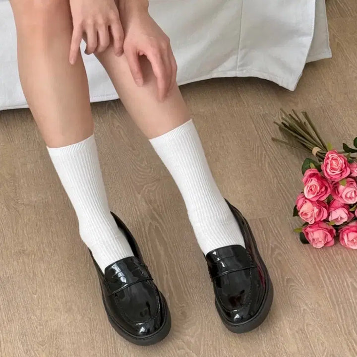 [BUNJANG] Black Patent Leather Platform Loafers (245) / 블랙 에나멜 로퍼 통굽 슈즈 245