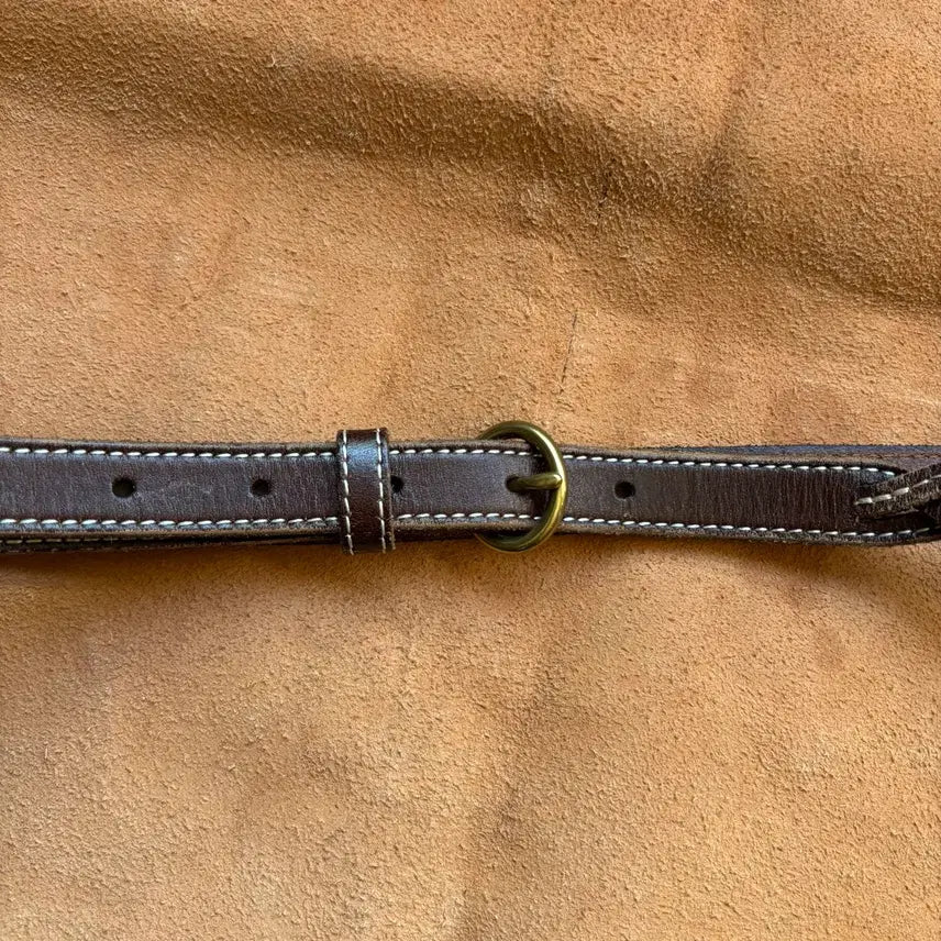 [BUNJANG] Dark Brown Leather Weaving Belt with Stitching / 다크브라운 스티치 레더 위빙 벨트 - 웨스턴 무드(남여공용)