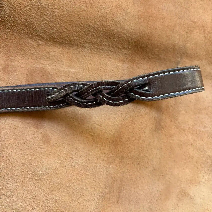 [BUNJANG] Dark Brown Leather Weaving Belt with Stitching / 다크브라운 스티치 레더 위빙 벨트 - 웨스턴 무드(남여공용)