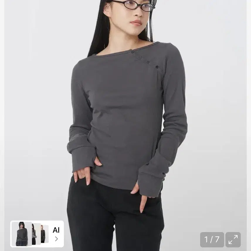 [BUNJANG] Miseki Seoul Button Long Sleeve (Charcoal) / 미세키서울 버튼 롱 슬리브 (차콜)