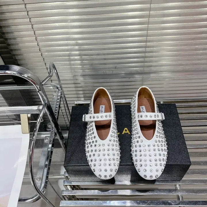 [BUNJANG] Alaïa White Cut-Out Ballerina Flats / 알라이아 크리스탈 화이트 발레리나 플랫