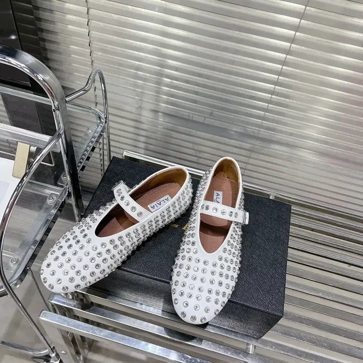 [BUNJANG] Alaïa White Cut-Out Ballerina Flats / 알라이아 크리스탈 화이트 발레리나 플랫
