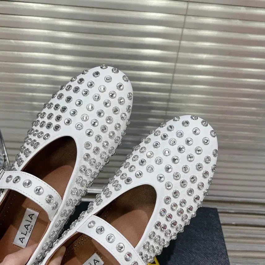[BUNJANG] Alaïa White Cut-Out Ballerina Flats / 알라이아 크리스탈 화이트 발레리나 플랫