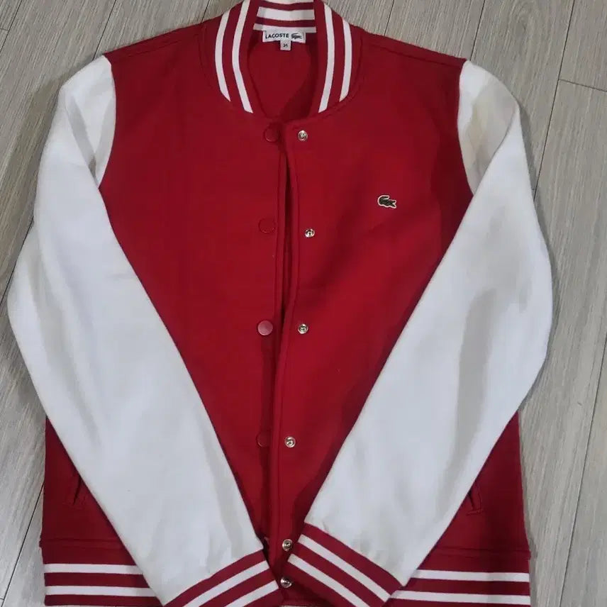[BUNJANG] Lacoste Red &amp; White Stadium Jacket / 라코스테 레드 화이트 스타디움 자켓