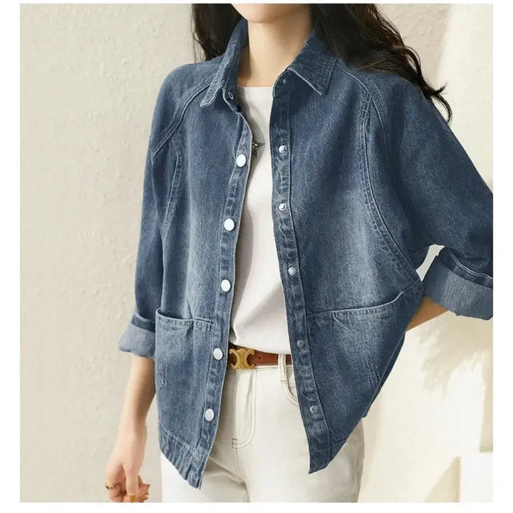 [BUNJANG] Blue Denim Roll-up Short Jacket / 청 데님 롤업 숏 자켓