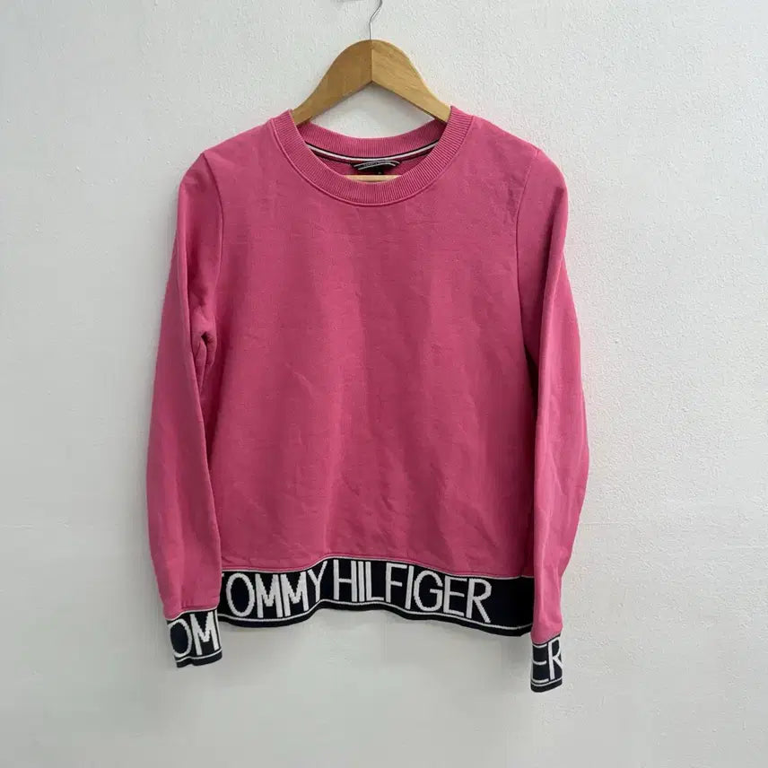 [BUNJANG] Tommy Hilfiger Pink Logo Sweatshirt M / 타미힐피거 밑단 핑크 로고 맨투맨 M