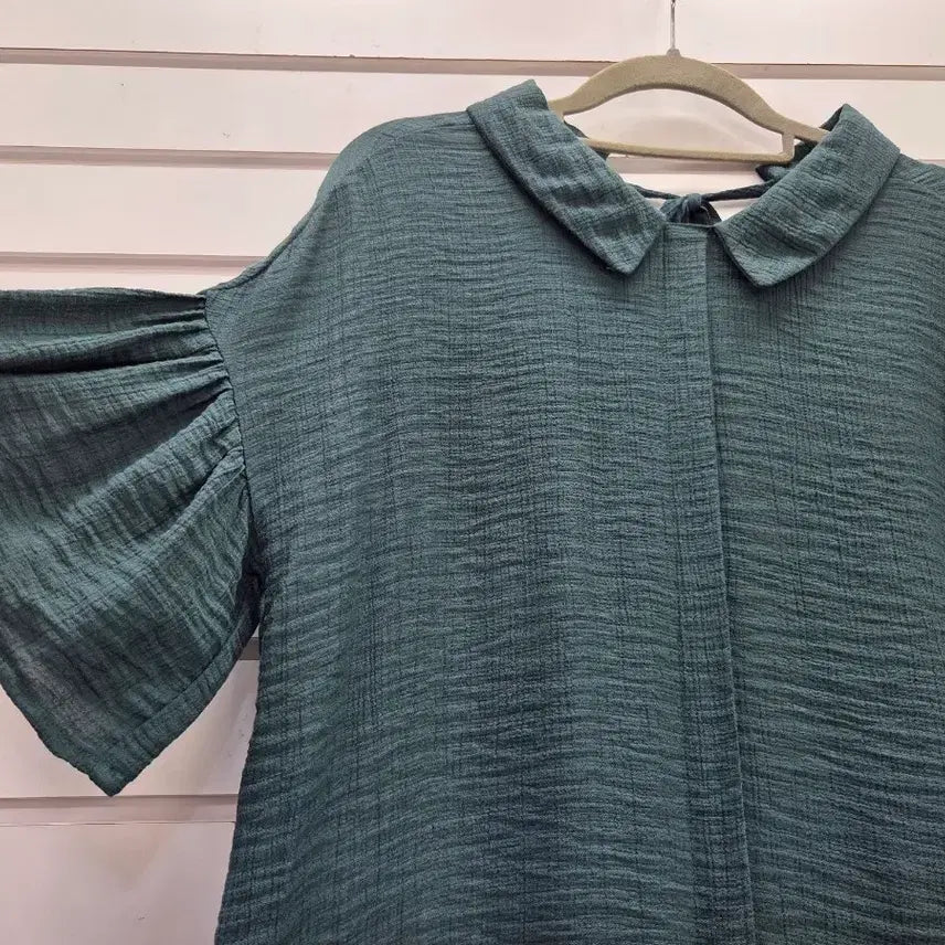 [BUNJANG] Green Front Tie Detail Blouse Size 66 / 그린 앞끈장식 블라우스 66/보물찾기천사