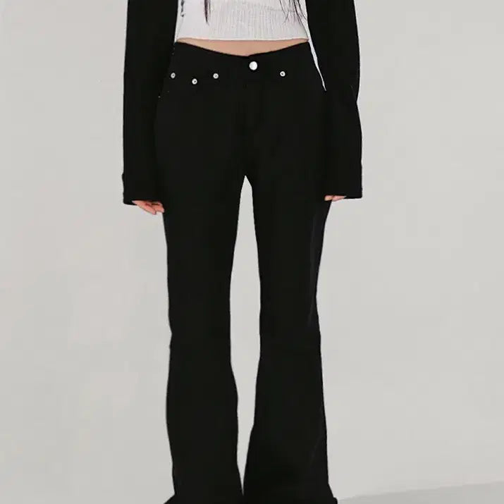 [BUNJANG] Chicwin Basic Rivet Cotton Slim Wide Semi Bootcut Pants / 시크윈 ootj 베이직 리벳 코튼 슬림와이드 세미 부츠컷팬츠