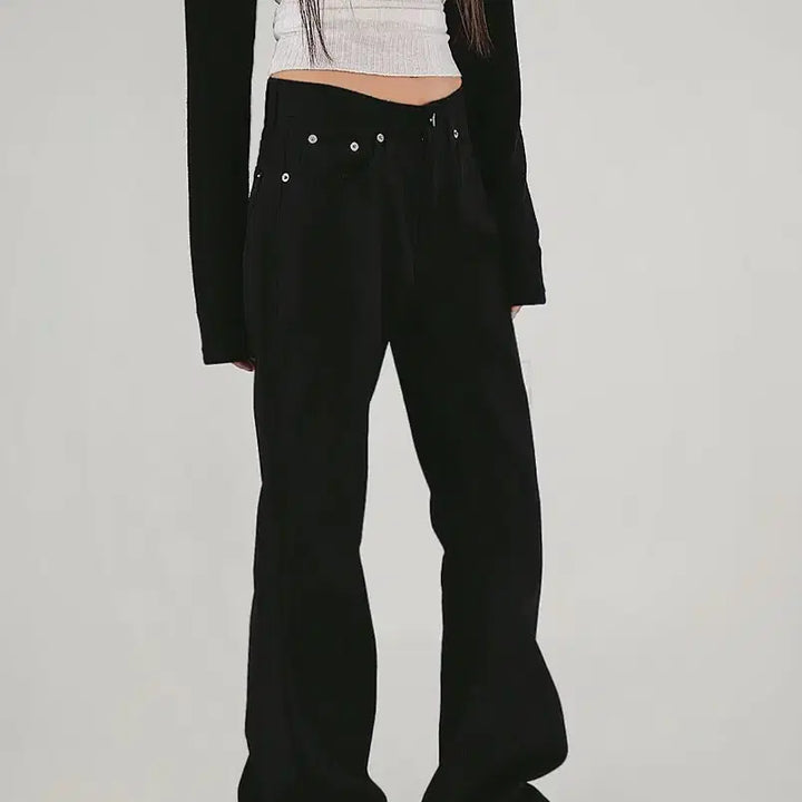[BUNJANG] Chicwin Basic Rivet Cotton Slim Wide Semi Bootcut Pants / 시크윈 ootj 베이직 리벳 코튼 슬림와이드 세미 부츠컷팬츠