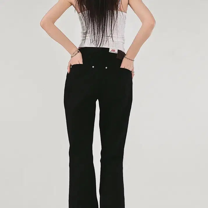 [BUNJANG] Chicwin Basic Rivet Cotton Slim Wide Semi Bootcut Pants / 시크윈 ootj 베이직 리벳 코튼 슬림와이드 세미 부츠컷팬츠