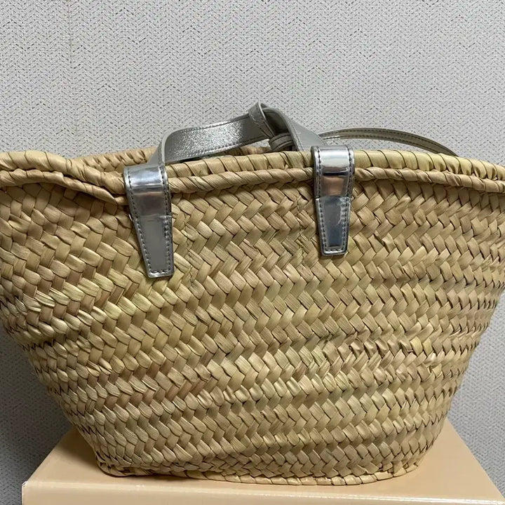 [BUNJANG] Celine Silver Rattan Bag Raffia Panier Leaf Calfskin / 실버 셀린느 라탄백 라피아 파니에 팜 리프 카프스킨