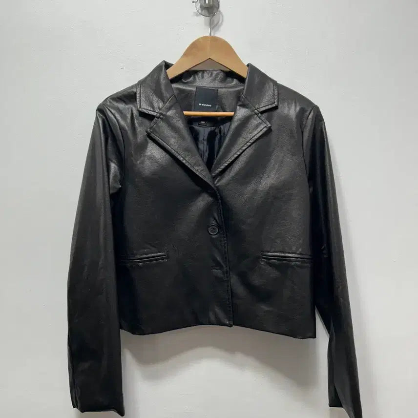 [BUNJANG] W.Standard Black Leather Cropped Jacket / W.Standard 블랙 레더 크롭 자켓