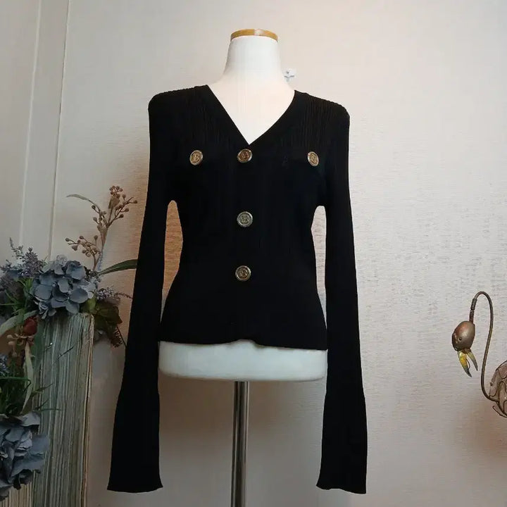 [BUNJANG] Balmain Gold Button Black Knit Cardigan / 발망 금장 버튼 블랙 니트 가디건