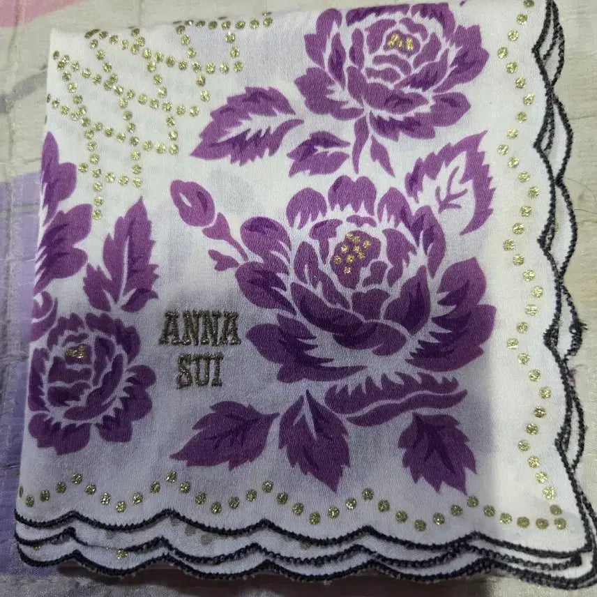 [BUNJANG] ANNA SUI Purple Flower Pattern Handkerchief / ANNA SUI 손수건 퍼플 플라워 패턴