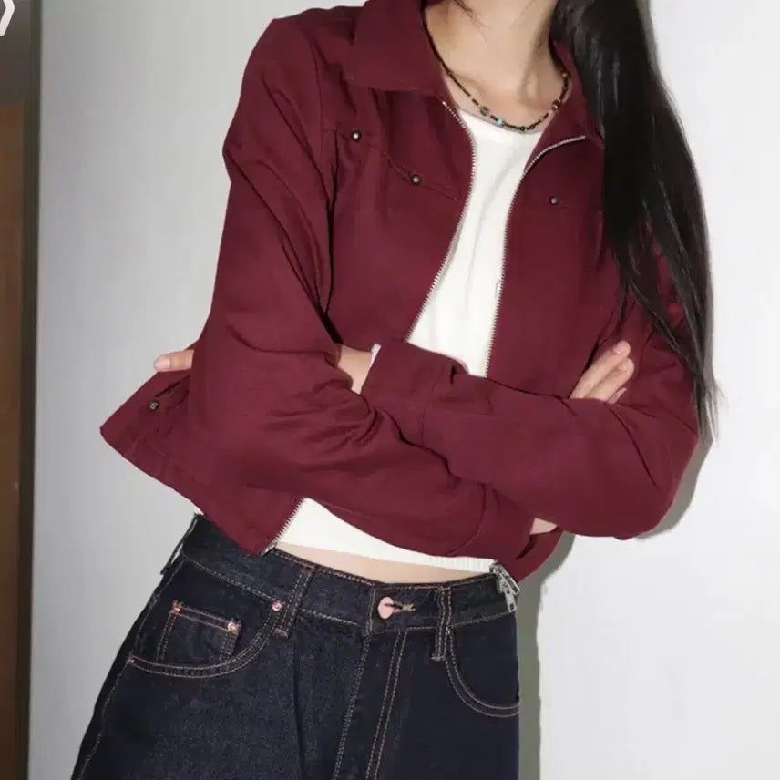 [BUNJANG] Wonder Wonder Burgundy Crop Jacket / 완전새거) 원더원더 - 버건디 크롭 자켓