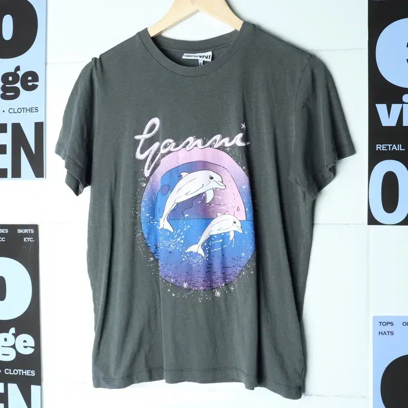 [BUNJANG] W(S-M) Dolphin T-Shirt / W(S-M) 가니 반팔 티셔츠 돌핀 돌고래 키치 그레이-755A