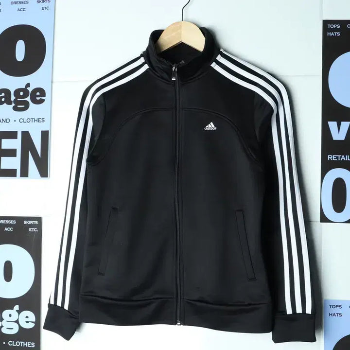 [BUNJANG] Adidas Full-Zip Windbreaker Jacket Jersey Black Three Stripes / W(S) 아디다스 집업 바람막이 점퍼자켓 져지 블랙 삼선-7575