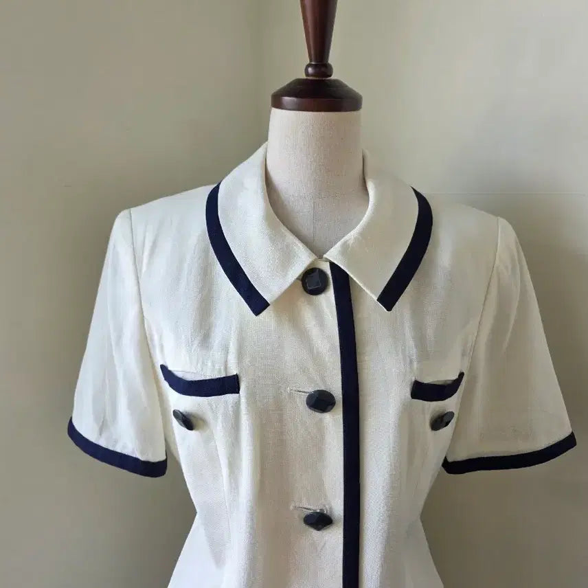 [BUNJANG] Colorblock Linen Short Sleeve Jacket / 배색 린넨 반팔 자켓
