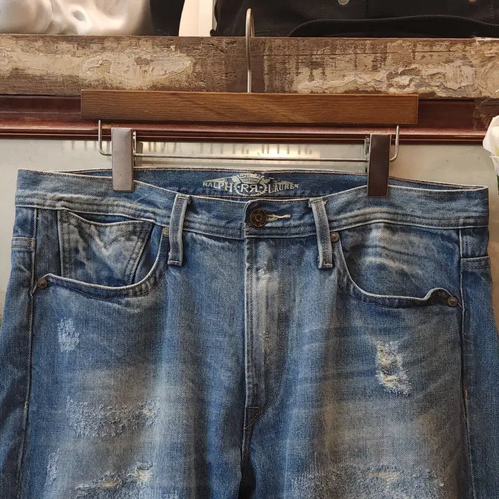 [BUNJANG] RRL Distressed Patchwork Denim Shorts 36 / 더블알엘 데님 반바지 솟팬츠 36