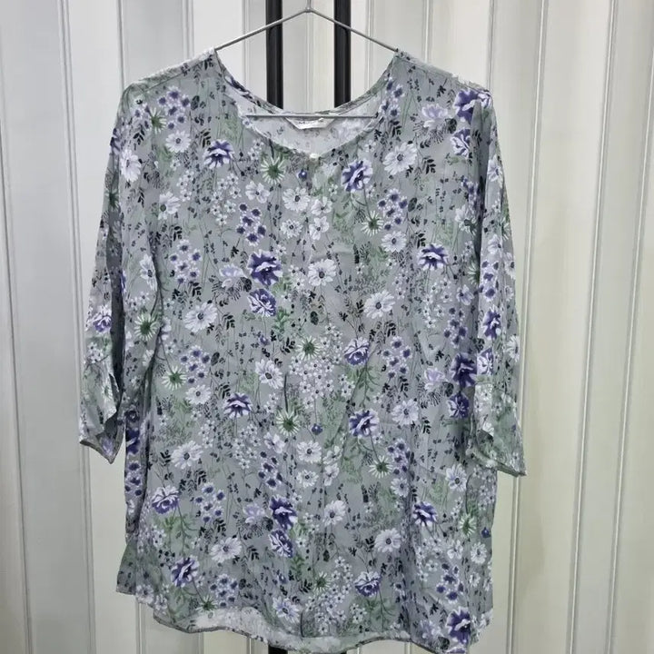 [BUNJANG] Flower Pattern 7/10 Sleeve Blouse 100% Rayon / 플라워 패턴 7부 소매 블라우스 100%레이온