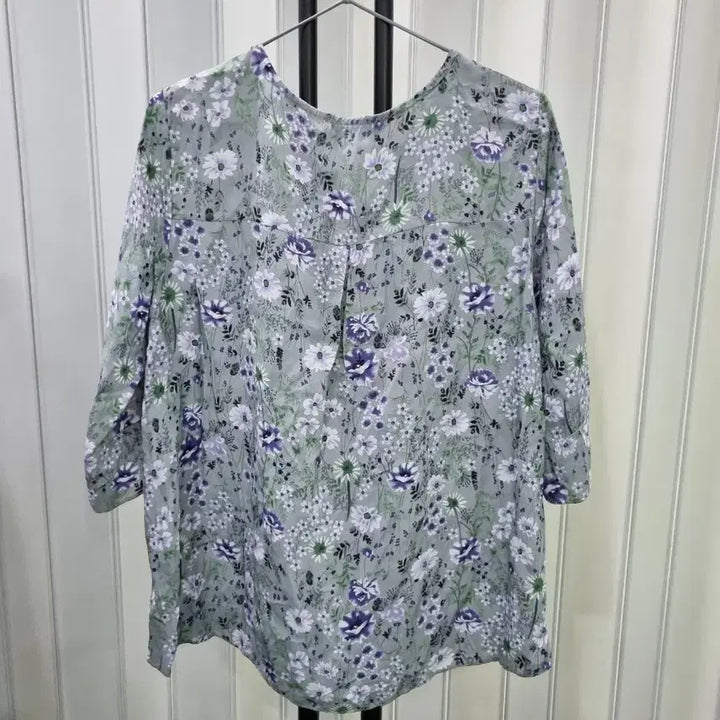 [BUNJANG] Flower Pattern 7/10 Sleeve Blouse 100% Rayon / 플라워 패턴 7부 소매 블라우스 100%레이온