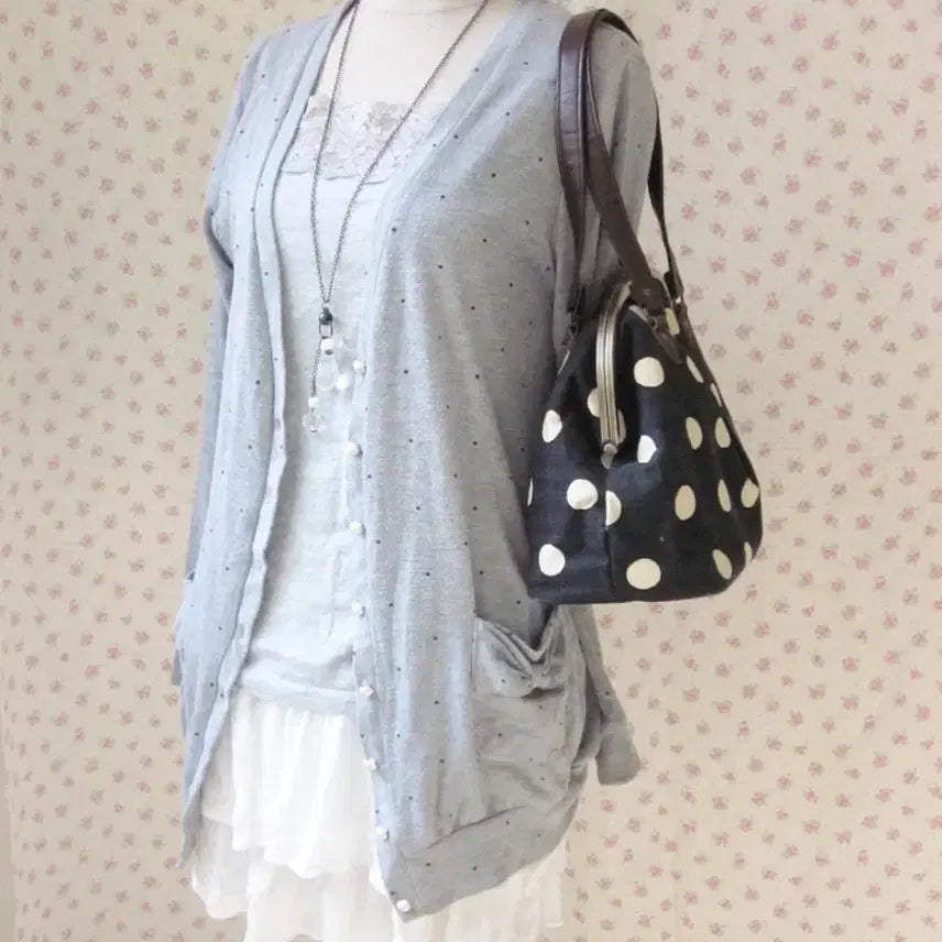 [BUNJANG] Disney Melange Grey Dot Cardigan / 디즈니 멜란지그레이 도트 가디건