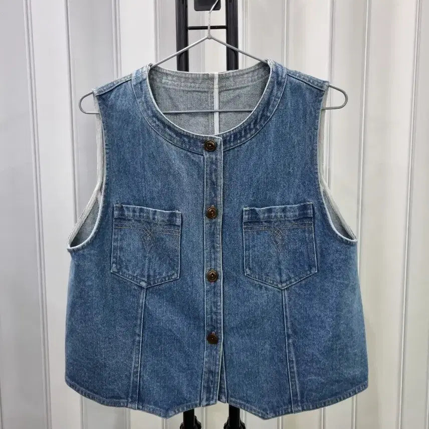 [BUNJANG] Blue Denim Vest Button Vest / 청 데님 조끼 여성용 단추 베스트