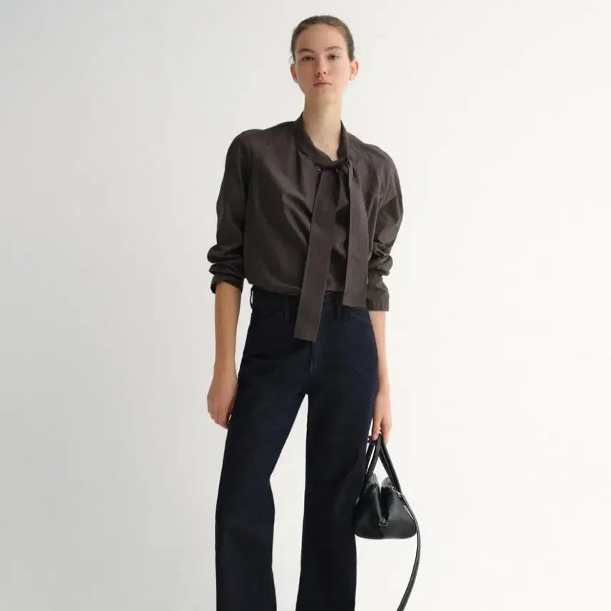 [BUNJANG] SIE Jena Cotton Tie Blouse (Dark Brown) / 시에 제나 코튼 타이 블라우스 (다크 브라운)