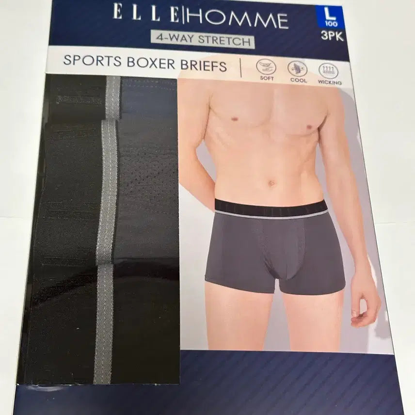 [BUNJANG] ELLE Homme Cool Mesh Boxer Briefs 3-Pack (L/100) / [신품] 엘르 옴므 흡한속건 박서 브리프 3팩 L(100)