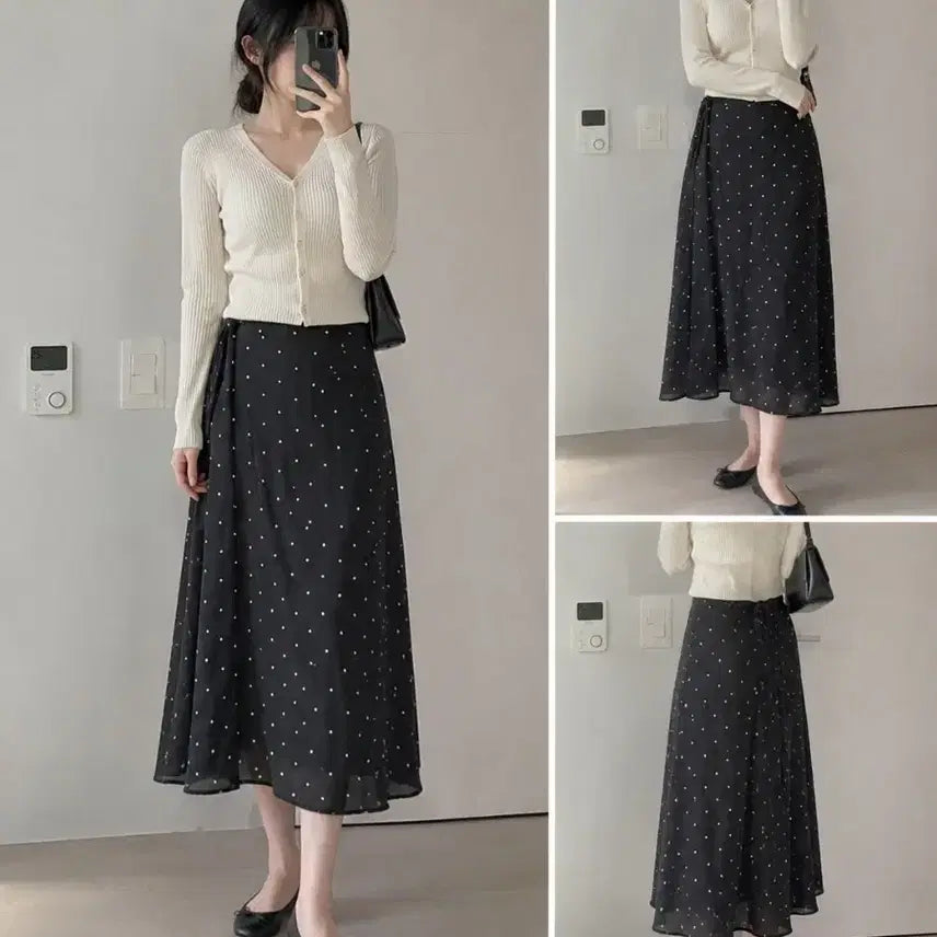 [BUNJANG] Black Dot Long Skirt / 블랙 도트 롱 스커트
