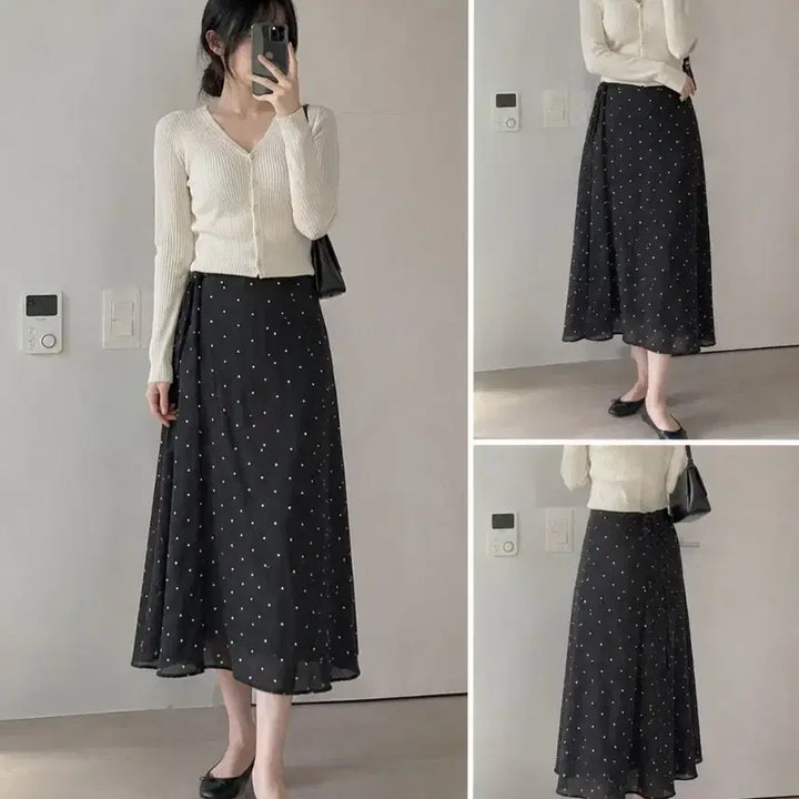 [BUNJANG] Black Dot Long Skirt / 블랙 도트 롱 스커트