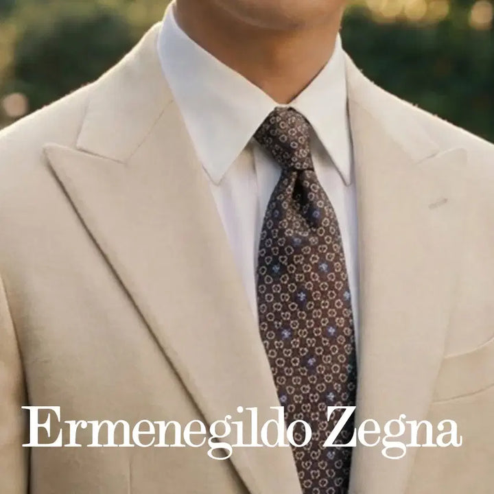 [BUNJANG] Ermenegildo Zegna Brown Geometric Pattern Silk Necktie / 에르메네질도 제냐 브라운 패턴 넥타이 8.7cm S~A+등급 K2614