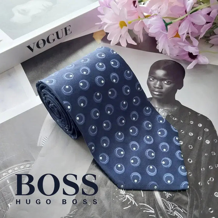 [BUNJANG] Hugo Boss Navy Jacquard Dot Pattern Silk Necktie 9.3cm / 휴고보스 네이비 자카드 도트 패턴 넥타이 9.3cm A+등급 K2617