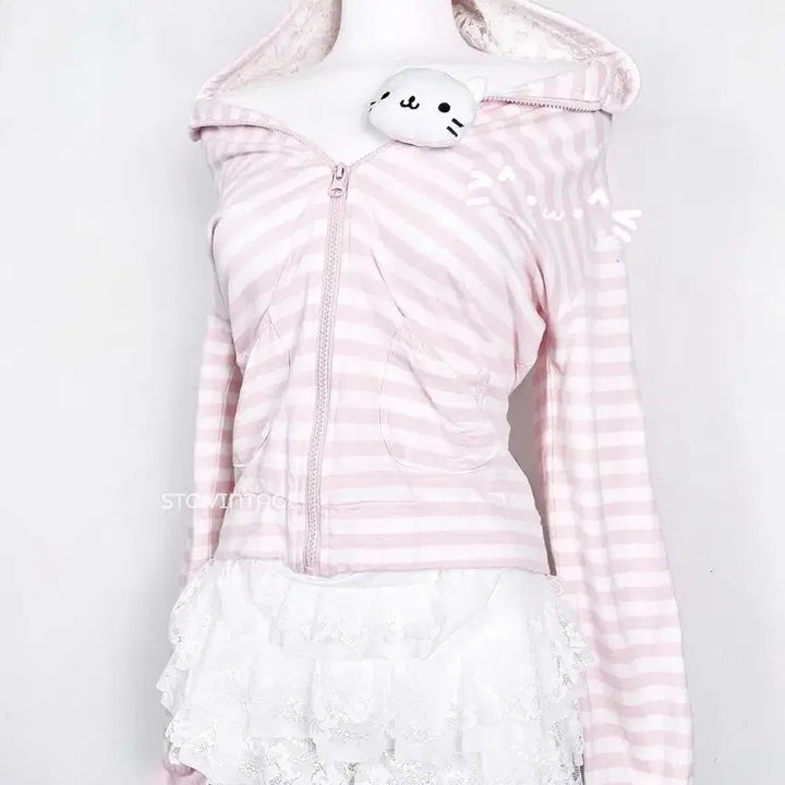 [BUNJANG] STC Vintage Kumamimi Zip-up Pink / stc빈티지 쿠마미미 집업 핑크 진리 리즈리사 히메갸루 라떼갸루