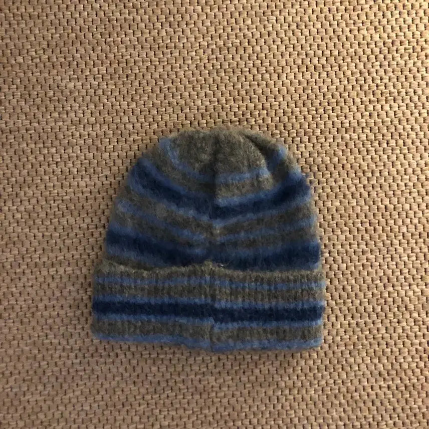 [BUNJANG] Gray Blue Stripe Mohair Beanie / 그레이 블루 스트라이프 비니