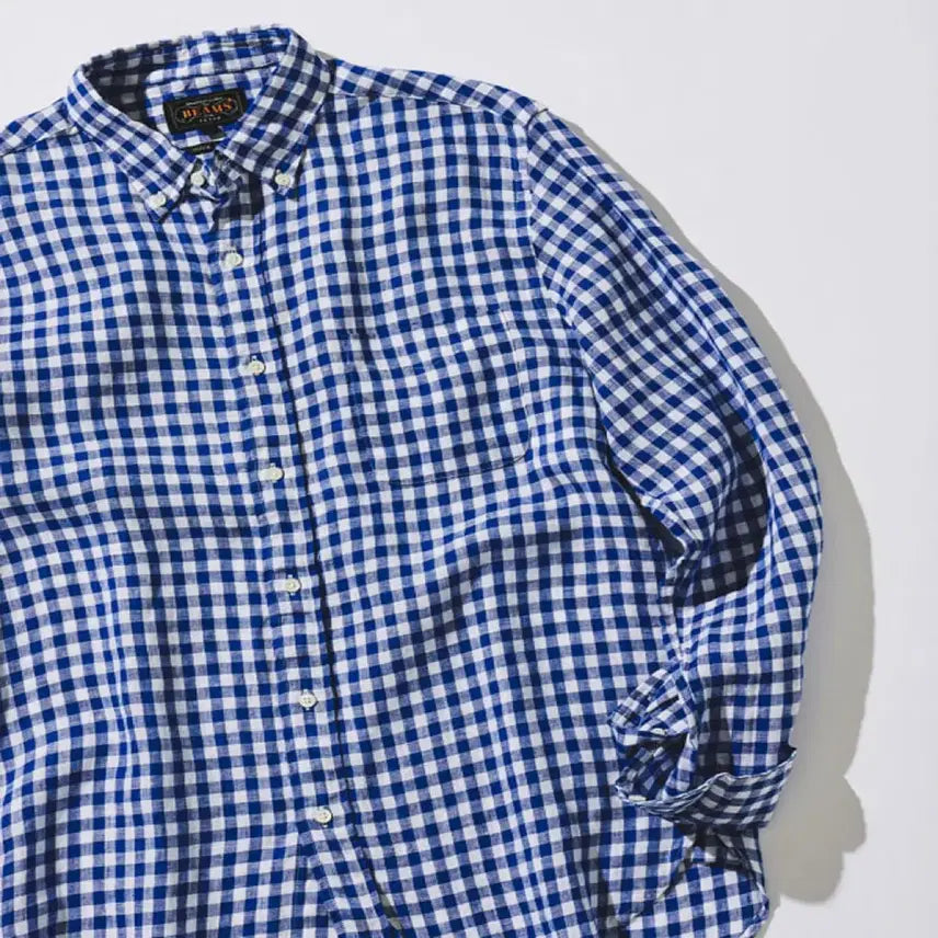 [BUNJANG] BEAMS PLUS Linen Blue Gingham Check Shirt - Size L / 빔즈플러스 린넨 블루 깅엄 체크셔츠 L사이즈 팝니다