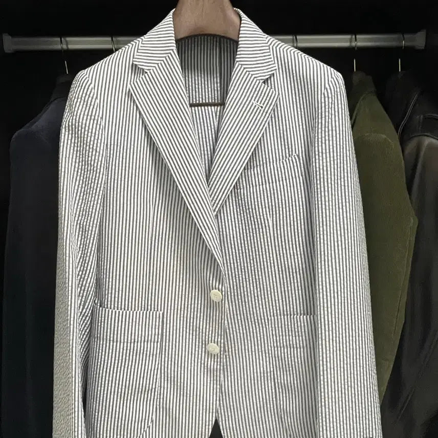 [BUNJANG] Custom Seersucker Setup Set Blue Stripe (95-100) / 시어서커 맞춤 셋업(95-100)