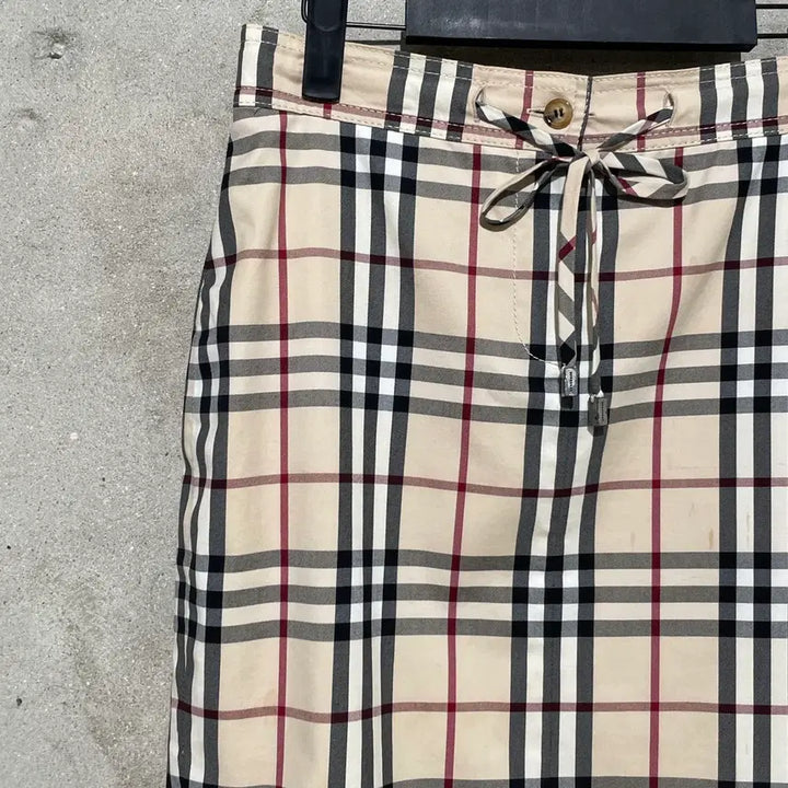 [BUNJANG] Burberry Light Beige Nova Check String Midi Skirt Size 8 / 버버리 라이트 베이지 노바체크 스트링 미디스커트