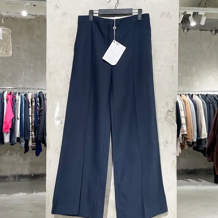 [BUNJANG] Sandro Dark Navy One-Pleat Wool Cotton Blend Wide Slacks / 산드로 다크 네이비 원턱 울 코튼 혼방 와이드 슬랙스