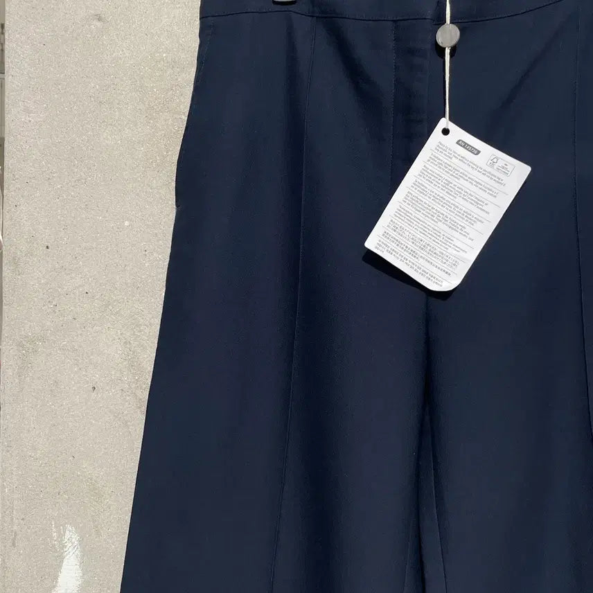 [BUNJANG] Sandro Dark Navy One-Pleat Wool Cotton Blend Wide Slacks / 산드로 다크 네이비 원턱 울 코튼 혼방 와이드 슬랙스
