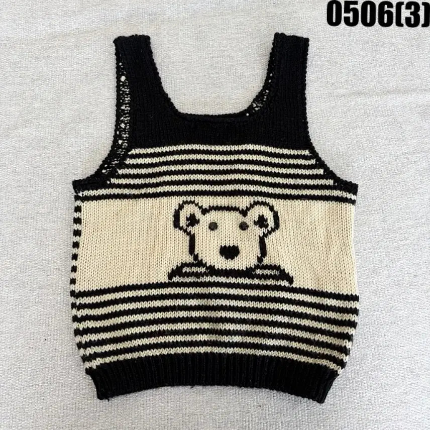 [BUNJANG] Bear Knit Tank Top / 곰돌이 니트 탱크탑 블랙 아이보리 0506(3)