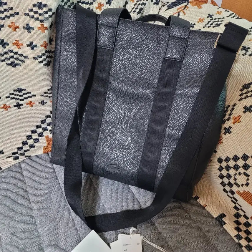 [BUNJANG] Lacoste Black Leather Shopper Tote Bag / 라코스테 블랙 레더 쇼퍼백 토트백
