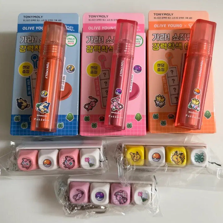 [BUNJANG] Olive Young Pokemon 30th Anniversary Limited Keycaps Set with Tonymoly Tint / [새상품] 올리브영 토니모리 포켓몬 키캡 3종 일괄 (틴트 포함)