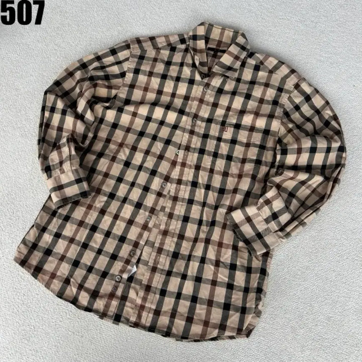 [BUNJANG] Daks Beige Check Long Sleeve Shirt / 닥스 베이지 체크 긴팔 셔츠 100
