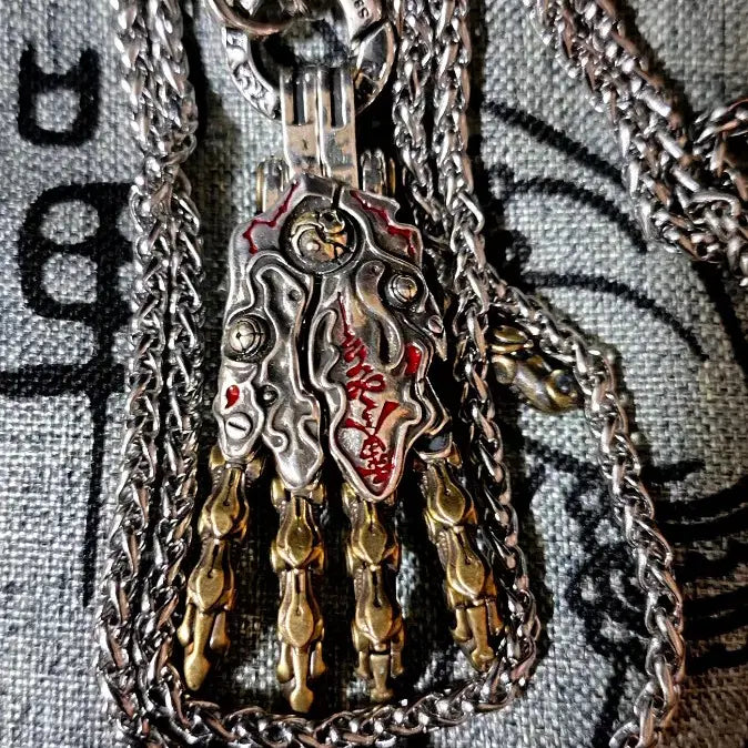 [BUNJANG] Antique Taoism Auspicious Charm Necklace / 도교풍 기관술 주사 부적&amp;6자진언범어 세트 목걸이 부적