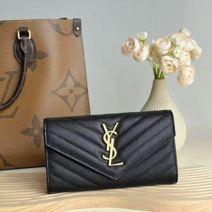 [BUNJANG] Saint Laurent Classic Grained Calfskin Envelope Long Wallet / 생로랑 지갑