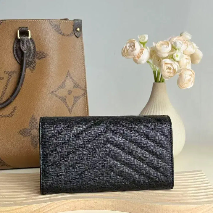 [BUNJANG] Saint Laurent Classic Grained Calfskin Envelope Long Wallet / 생로랑 지갑