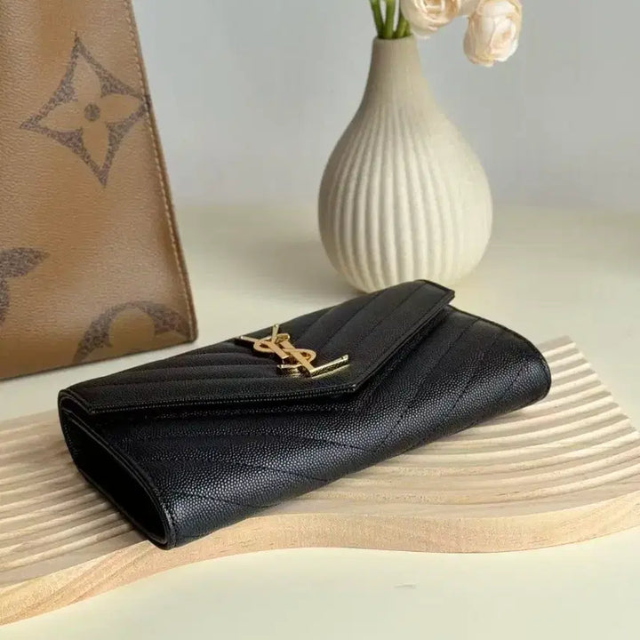 [BUNJANG] Saint Laurent Classic Grained Calfskin Envelope Long Wallet / 생로랑 지갑