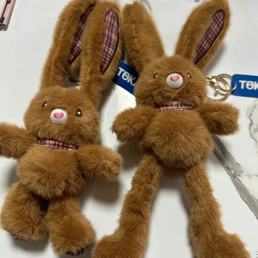 [BUNJANG] Brown Rabbit Plush Keychain with Long, Stretchy Legs / 귀가 길어지는 갈색 토끼 인형 키링 늘어나는 롱다리